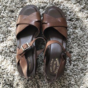Brown Leather Korkease Wedges Sz 11